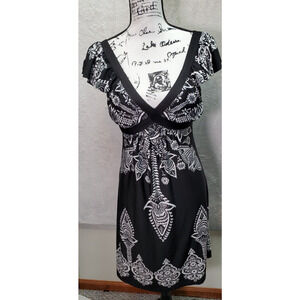 Hypnotic Sheath Dress Womens Size Small Black Floral Polyester Sleeveless V Neck